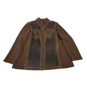 Bob Mackie Wearable Art Women's Brown Leather Jacket Size 2X Embroidery W Flaws
